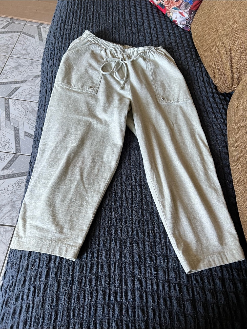 Womens Light Sage Drawstring Casual Pants